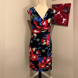Ralph Lauren Black, Blue, Red and White Floral Sheath Dress, sz 8